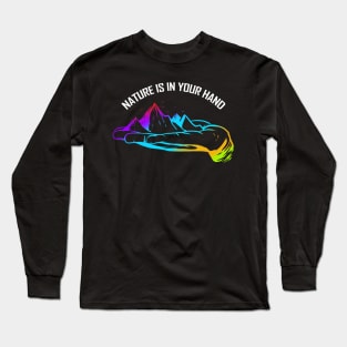Logo Nature Is In Your Hand With Mountains For Earth Day Long Sleeve T-Shirt